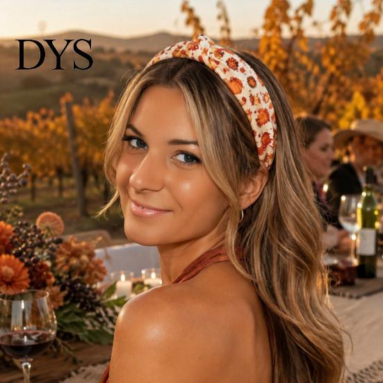 Decorative Headband for Holiday Parties Fall Knotted Women, Pumpkin Maple Leaf Headband, Stable Non Slip Hair Accessory Wide Brim Thanksgiving Autumn