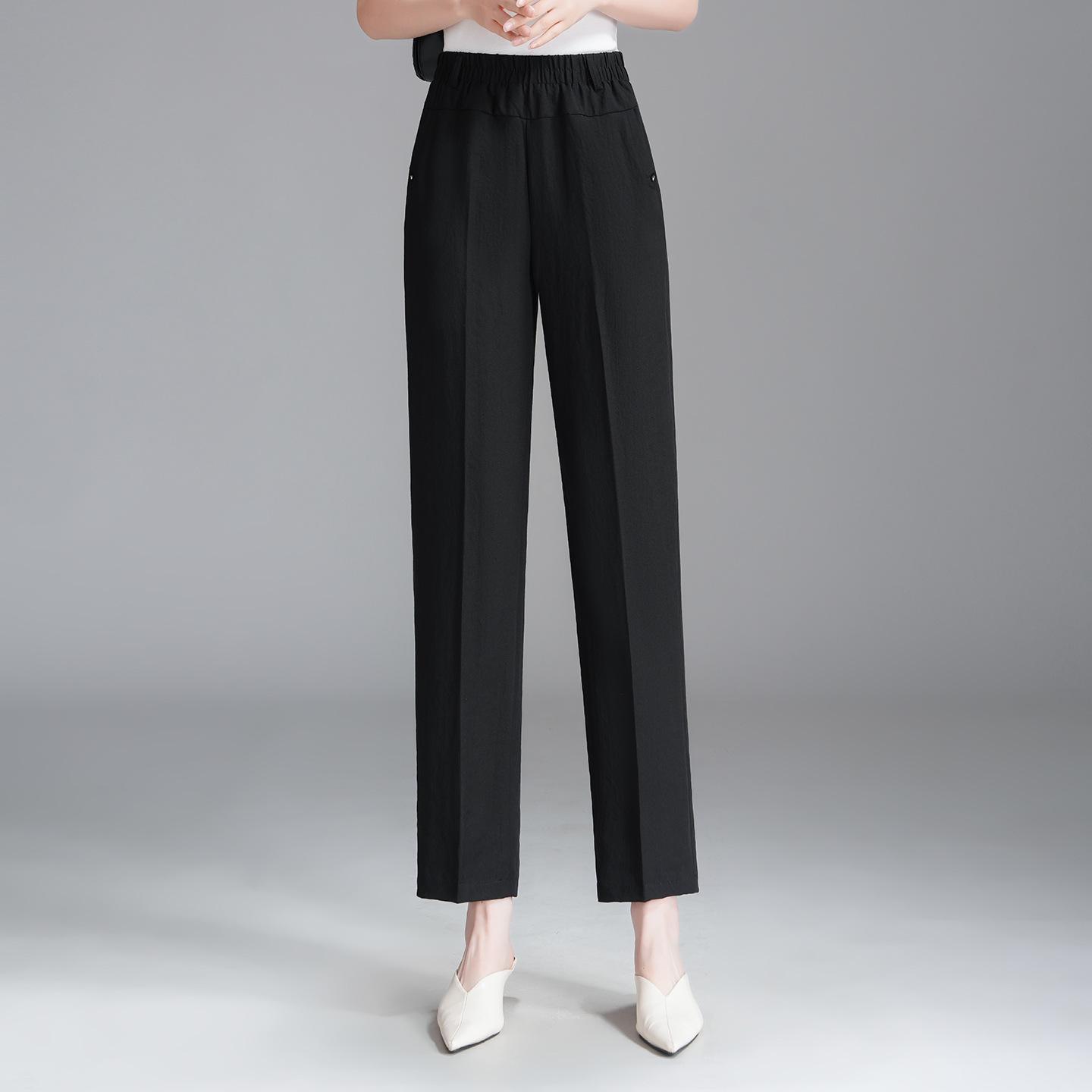 

Summer 2026 Linen Straight-Leg Pants for Petite, Middle-Aged Moms with Elastic Waist 3XL чорний