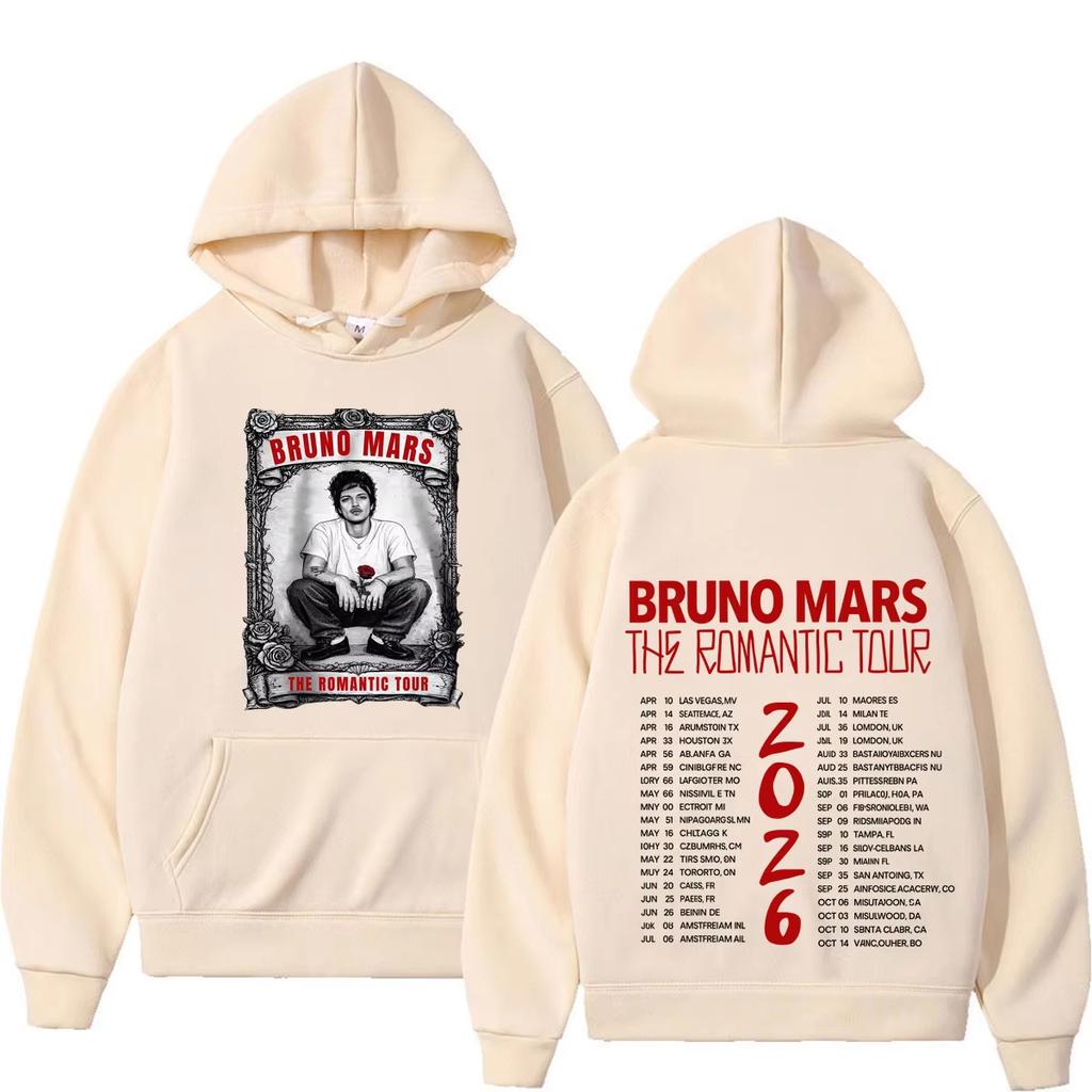 Bruno Mars The Romantic Tour 2026 Print Hoodie Man Woman Vintage Sweatshirt Winter Loose Casual Long Hoodie