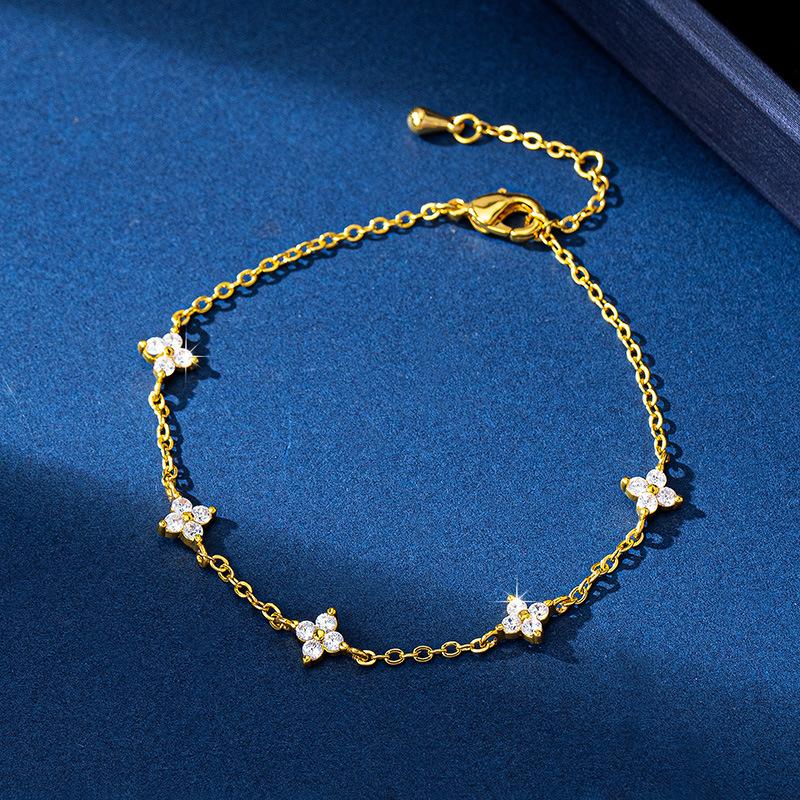 925 Silver Crystal Flower Bracelet for Women Girls New Personality Korean Chain Fashion Jewelry Accessories Party Gifts