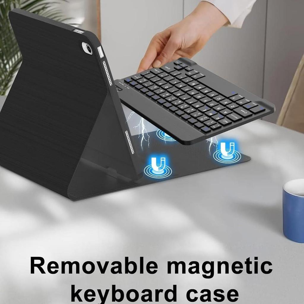 iPad 11th Gen Protective Case with Azerty French Bluetooth Keyboard and Magnetic Suction Soft Shell.