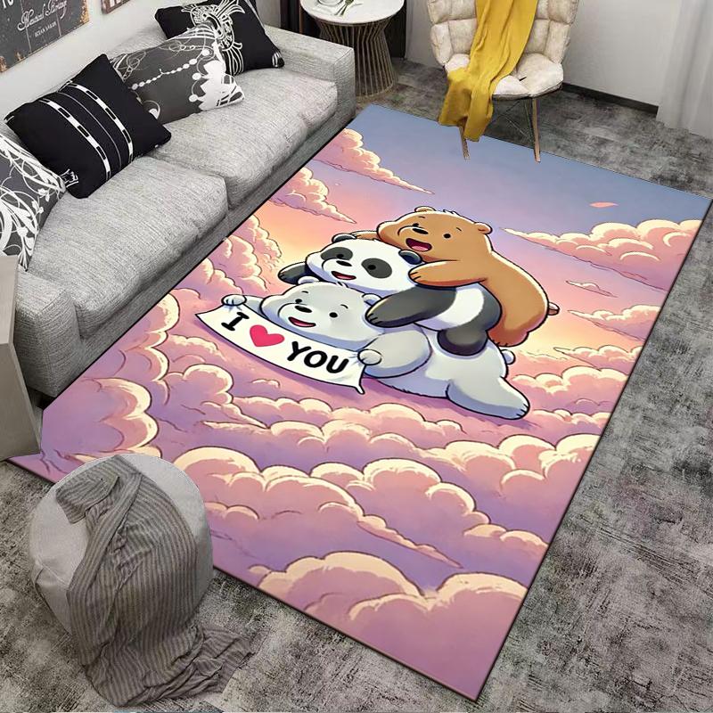 Cartoon Cloud Carpet with Bears and "I Love You" Sign Design Style Suitable for use as an anti-slip for living room bedroom sofas