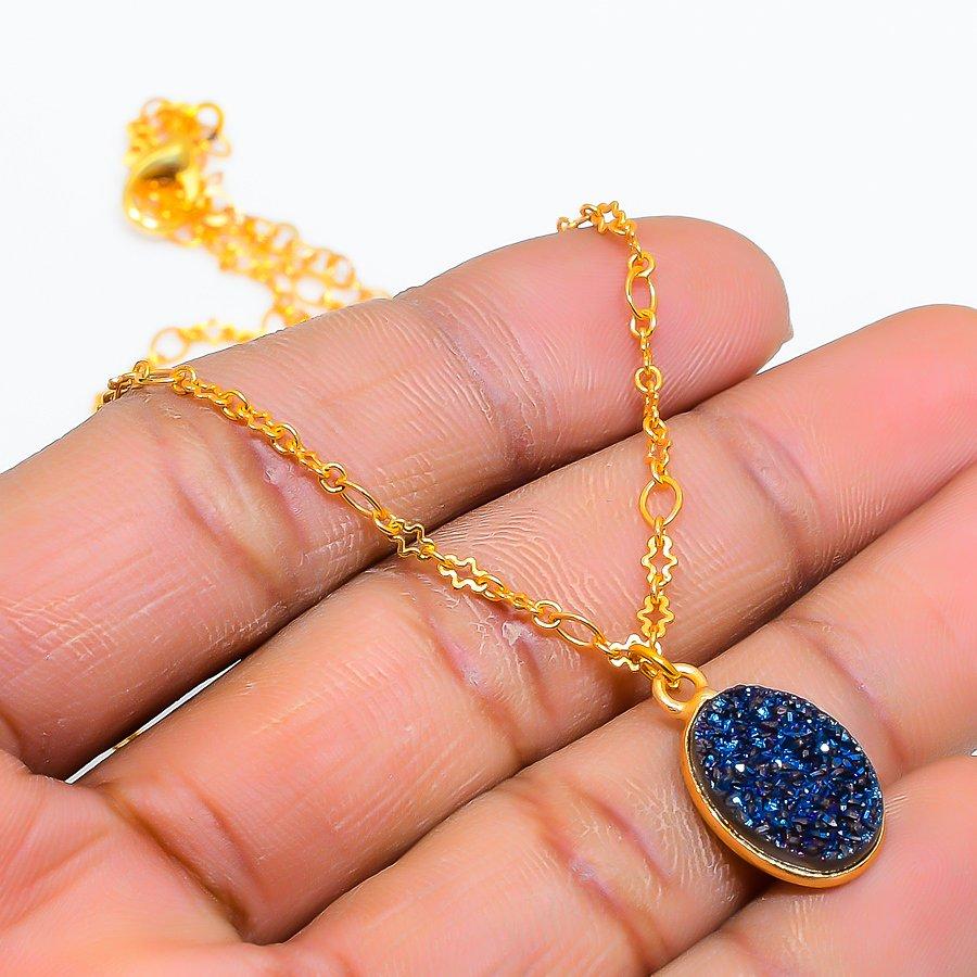 

Peacock Titanium Druzy Gemstone 925 Sterling Silver Jewelry Necklace 20 GK-5028