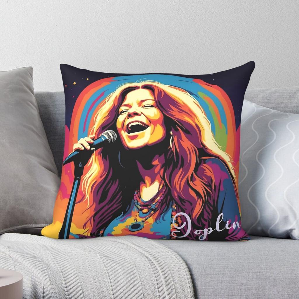 Janis Joplin Sings Pillowcase Polyester Linen Velvet Creative Zip Decor Room Cushion Cover