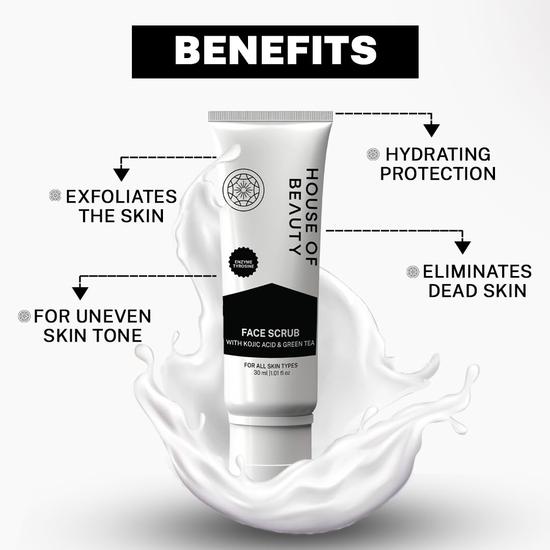 HOUSE OF BEAUTY Exfoliante Facial con Ácido Kójico y Extracto de Té Verde - Elimina Células Muertas y Suciedad, Reduce los Poros Abiertos (30ml)