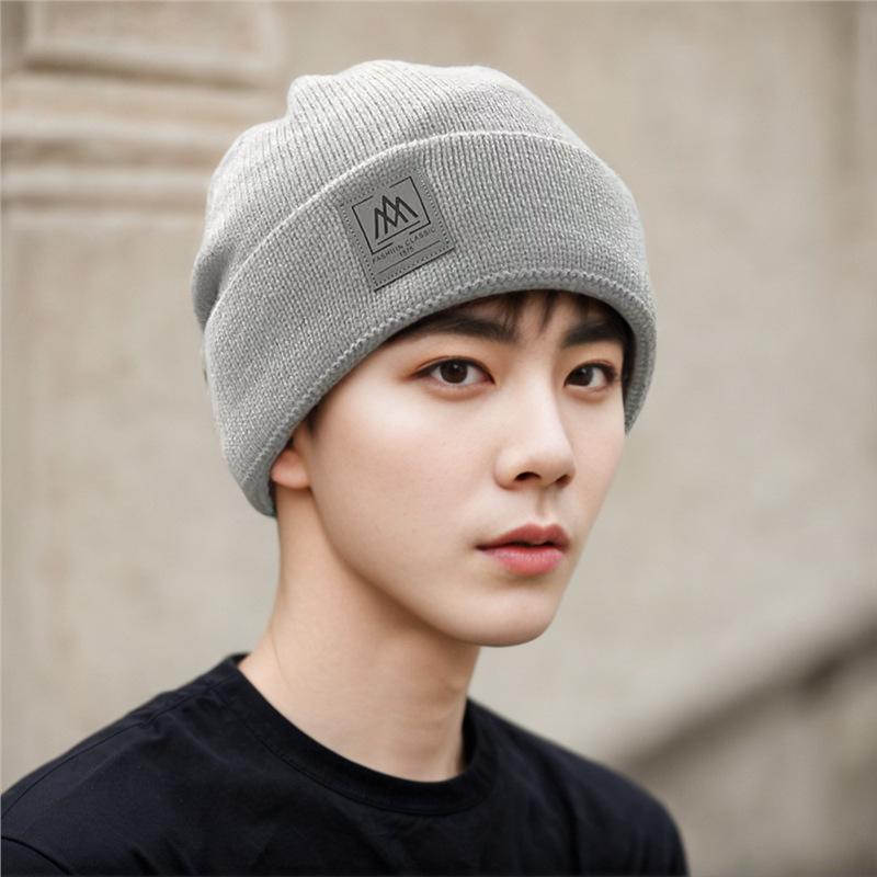 Hat Men's Winter Windproof, Cold-proof and Warm Wool Knitted Hat Super Thick Thickened Piled Headhat Big Head Circumference