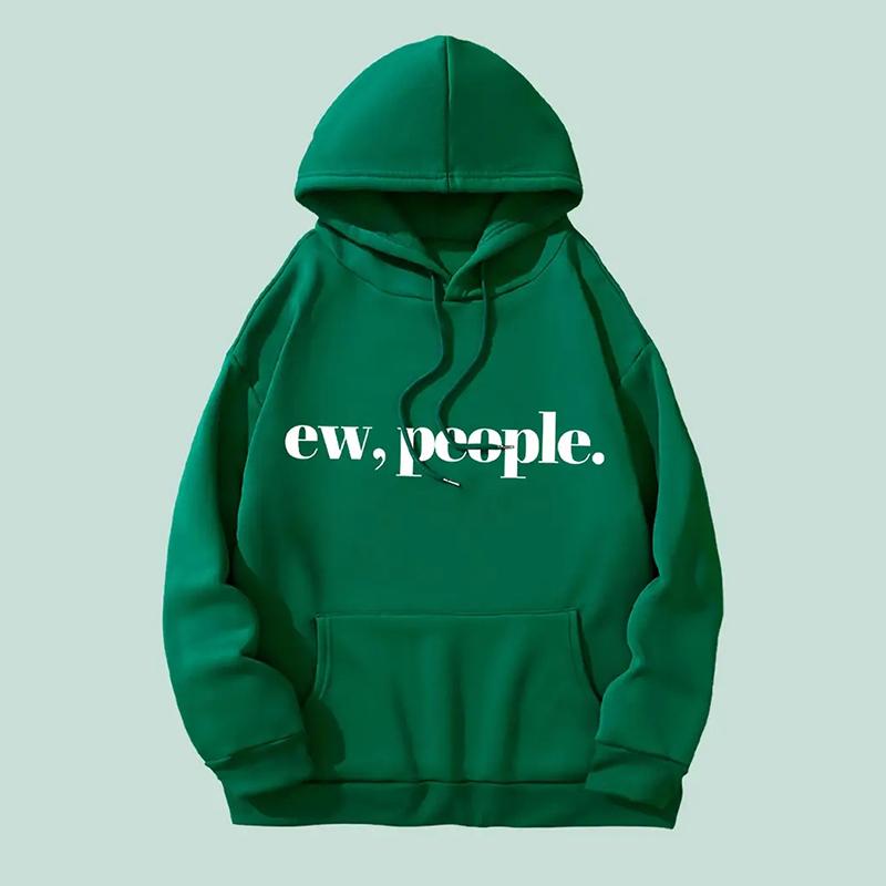 Ladies Spring Autumn Casual Hooded Long Sleeve Big Pocket  EW.PEOPLE Letter Printed Pullover Hoodies Sweatshirt Top