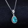Elegant Women Jewelry Set Imitation Paraiba Open Ring with Full Diamonds Gemstone Earrings Necklace