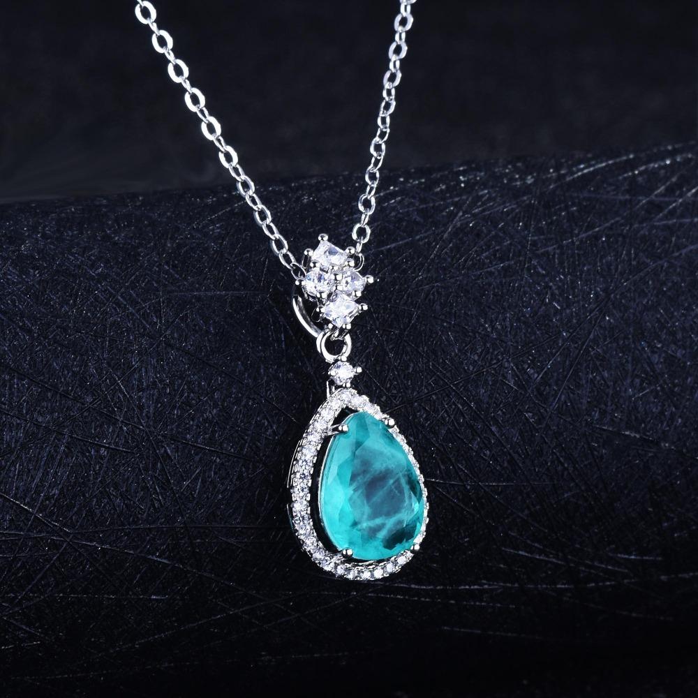 Elegant Women Jewelry Set Imitation Paraiba Open Ring with Full Diamonds Gemstone Earrings Necklace