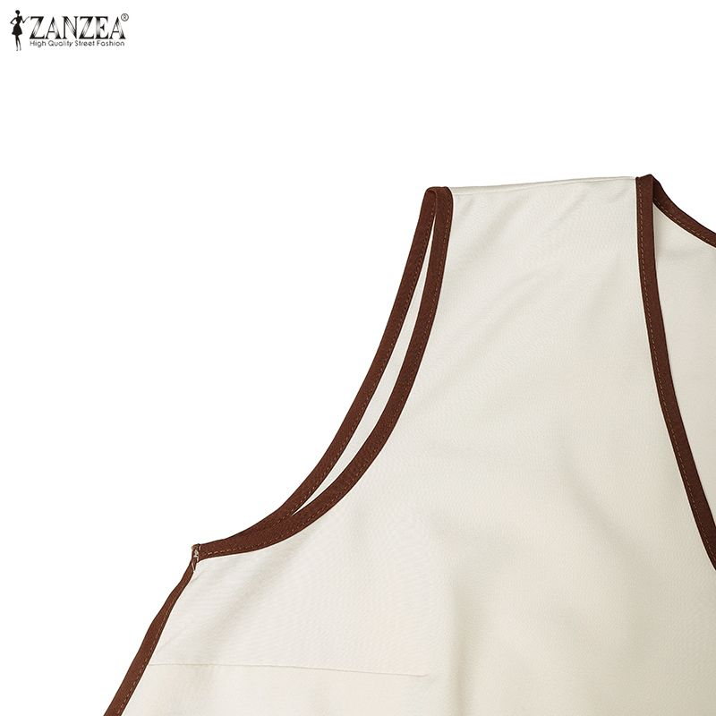 ZANZEA Women Elegant V-Neck Loose Casual Sleeveless Long Dress