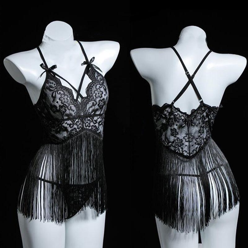 Tassel Sheer Lace Sexy Underwear Sets Transparent Sexy Bra Set Women Clubwear Hollow Out Eroitc Lingerie Set Lenceria mujer