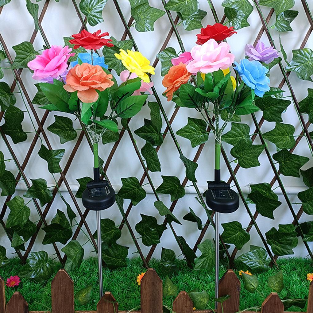 7 Head Solar Simulation Rose Flower Light Outdoor Waterproof IP65 Flowers Ground Plug Lamp for Garden Lawn Party Decoration
