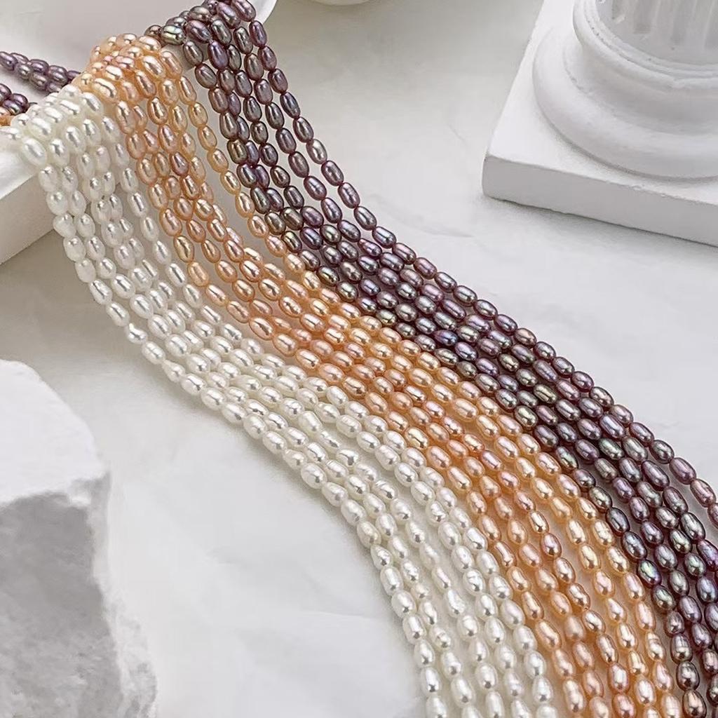 1String, Purple Yellow White Natural Freshwater Pearls, Handmade Rice Pearl Beads for Jewelry Making DIY Crafts (Beads 3-3.5mm, Length 36cm)