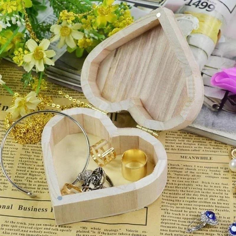 Boîte à Bijoux en Bois en Forme de Cœur Étui Cadeau pour Bijoux Proposé Présentoir de Mariage Organisateur de Rangement pour Bijoux Boîte pour Boucles d'Oreilles Bagues Colliers