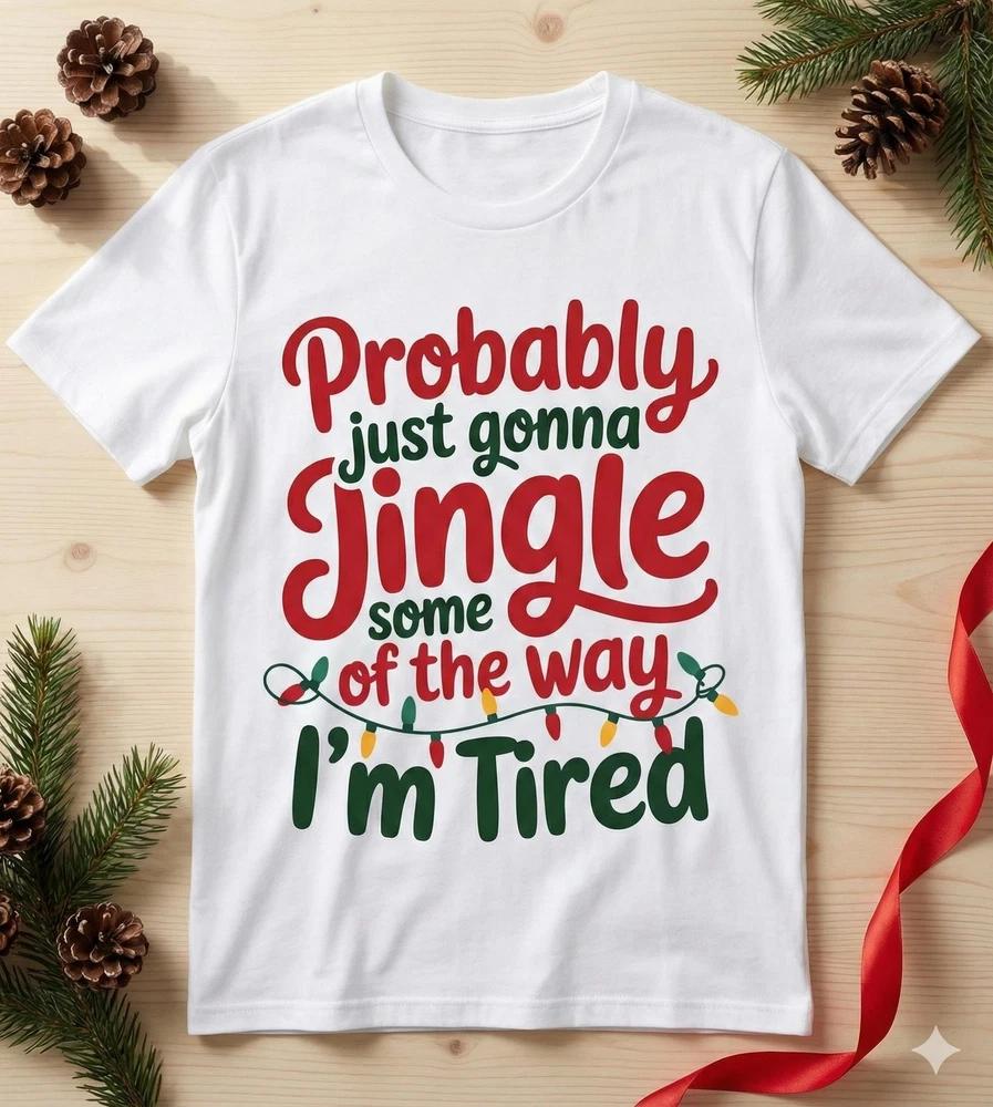Funny Christmas Jingle Shirt Holiday Humor Tee Festive Tired Jolly Gift S