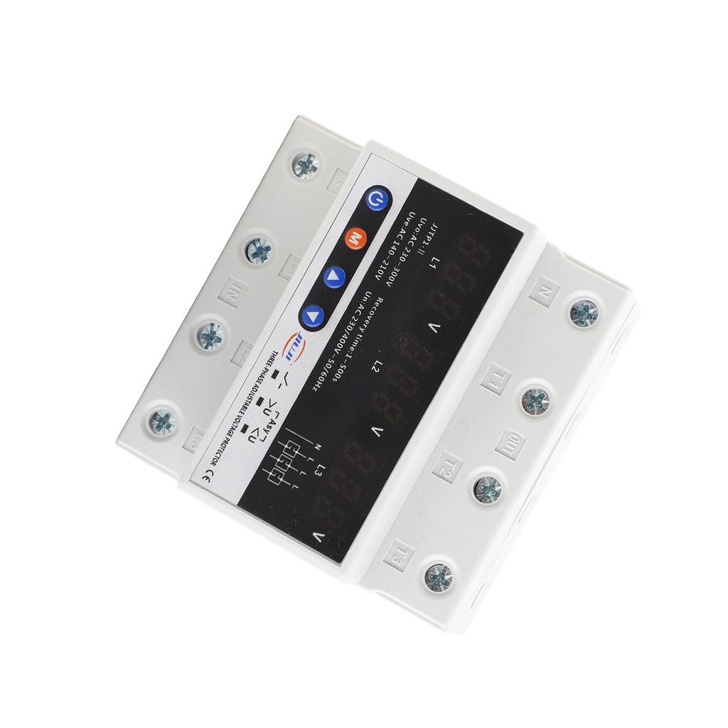Three Phase Over And Under Voltage Protector Automatic Recovery Din Rail Adjustable Voltage Protective Device 63A 380V