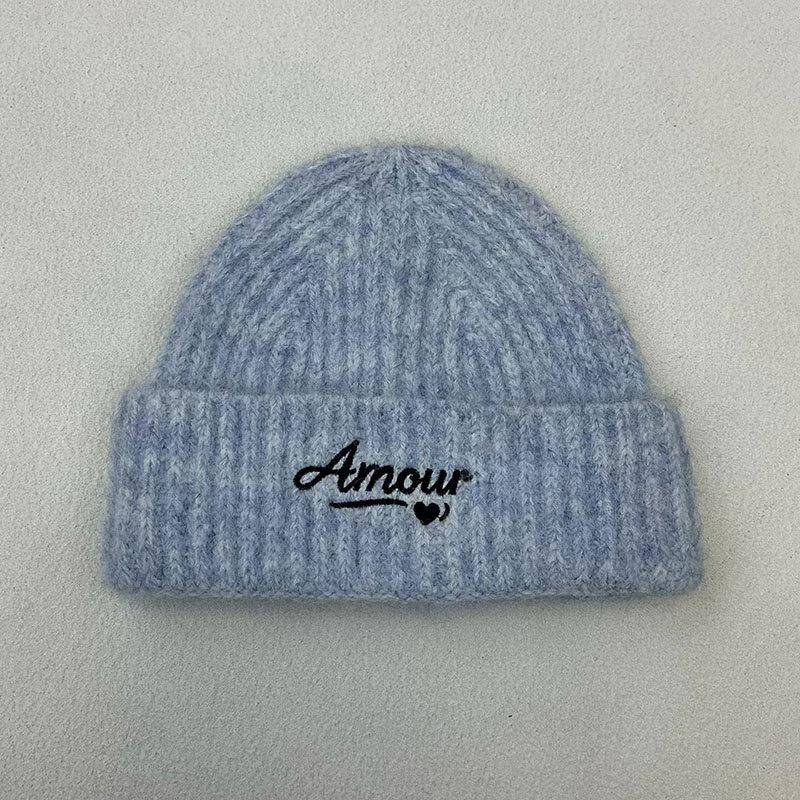 Autumn and winter original new letter embroidery knitted hat to keep warm and show the face, small ear protectors and versatile wool hat