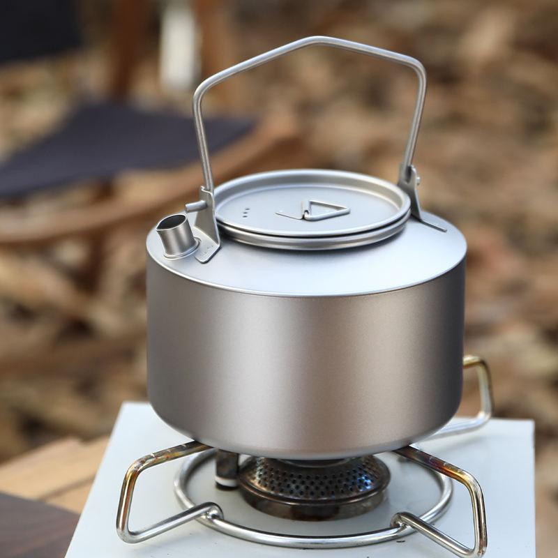 Single-Layer Titanium Kettle Coffee Cup Outdoor Tableware Drinkware Folding Handle Filter Big Capacity Pot for Camping Bag