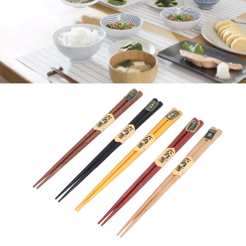 5Pair Hexagonal Shape Food Chopsticks Wood Material Tableware Chopsticks Restaurant Use