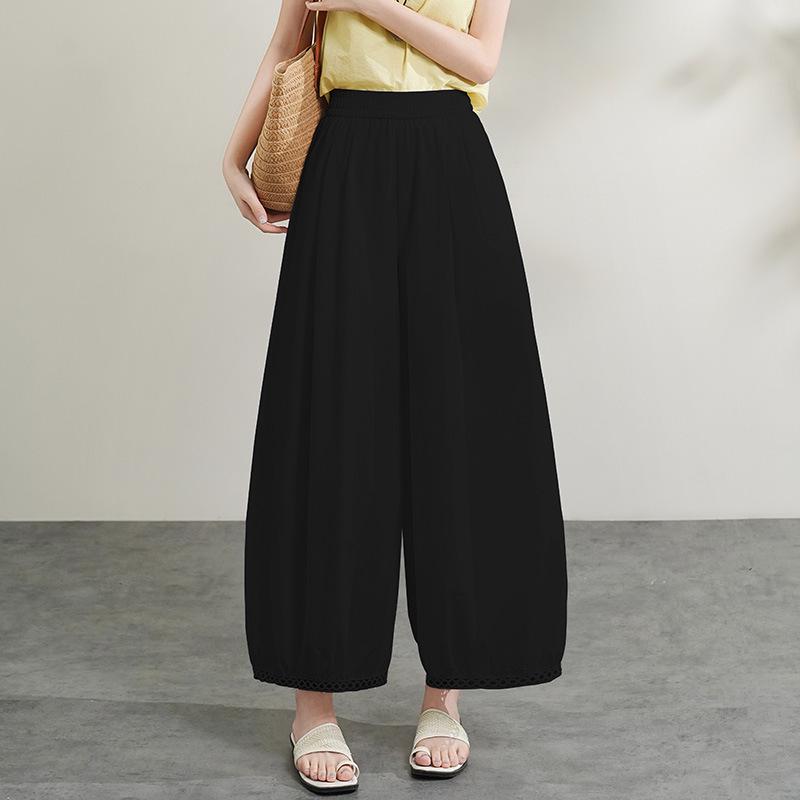 

Women s Slim-Fit Wide-Leg Lantern Pants, Elastic Waist, Stylish & Age-Reducing for 2026 Spring/Summer (9/10 Length) Medium чёрный