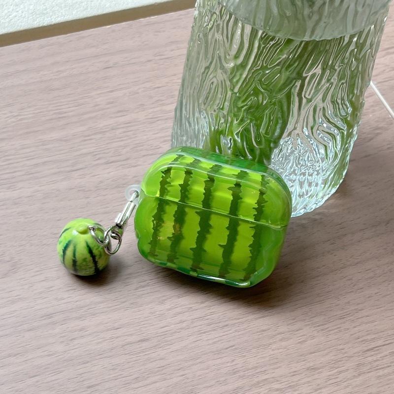 Cute Watermelon-Pattern Wavy Edge Earphone Case with Watermelon Pendant Earphone Case Suitable for AirPods 1 2 3 4 Pro Pro2 Pro3