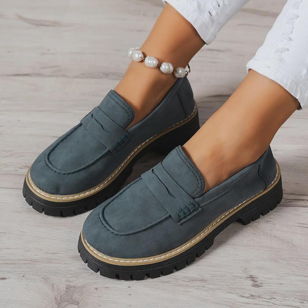 2024 Retro Britischer Stil Damen Loafer: Große Größe, Lässig, Dicke Absätze & Sohlen für Frühling und Herbst