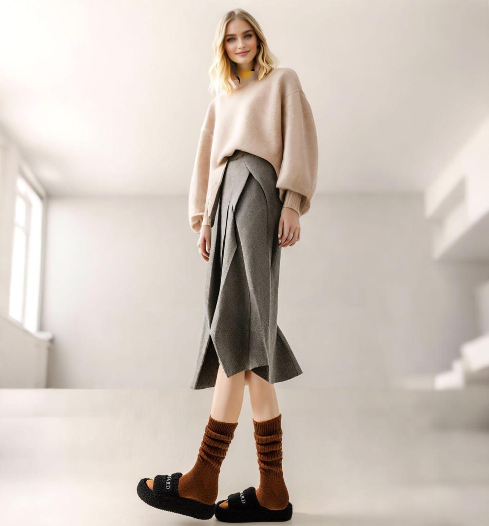 Calcetines de Calor Merino-Cachemira de Media Caña para Hombre y Mujer, Cálidos Doble Aguja, Estilo Casual