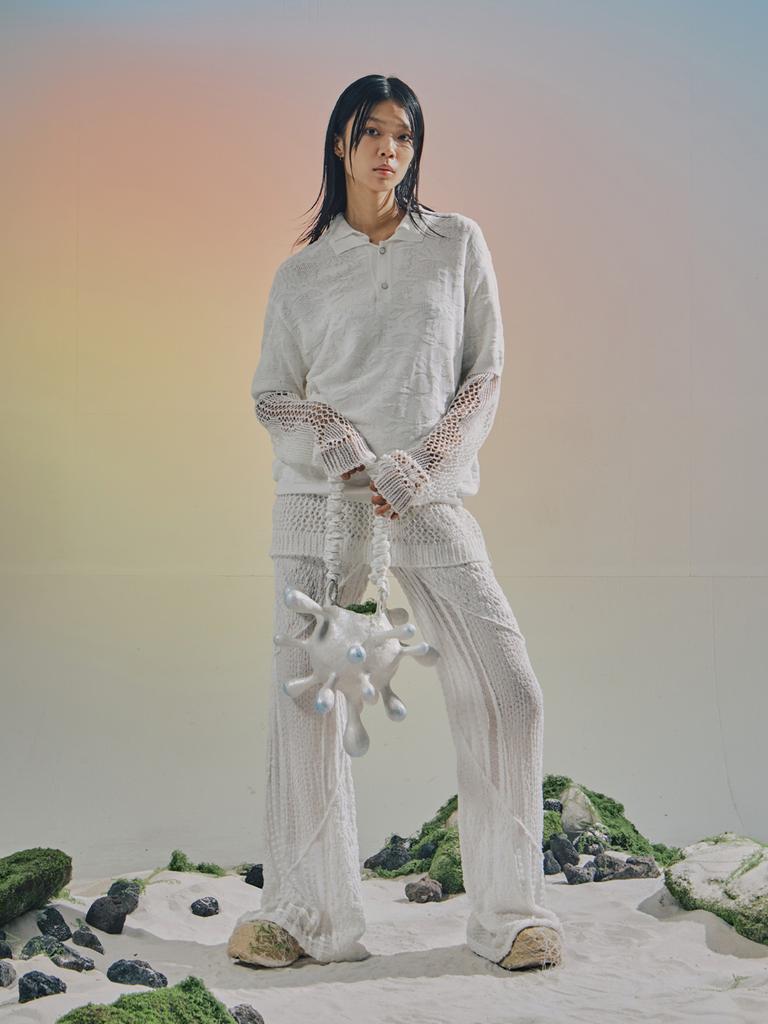 VEGAN TIGER Lace Patchwork Pants_Ivory