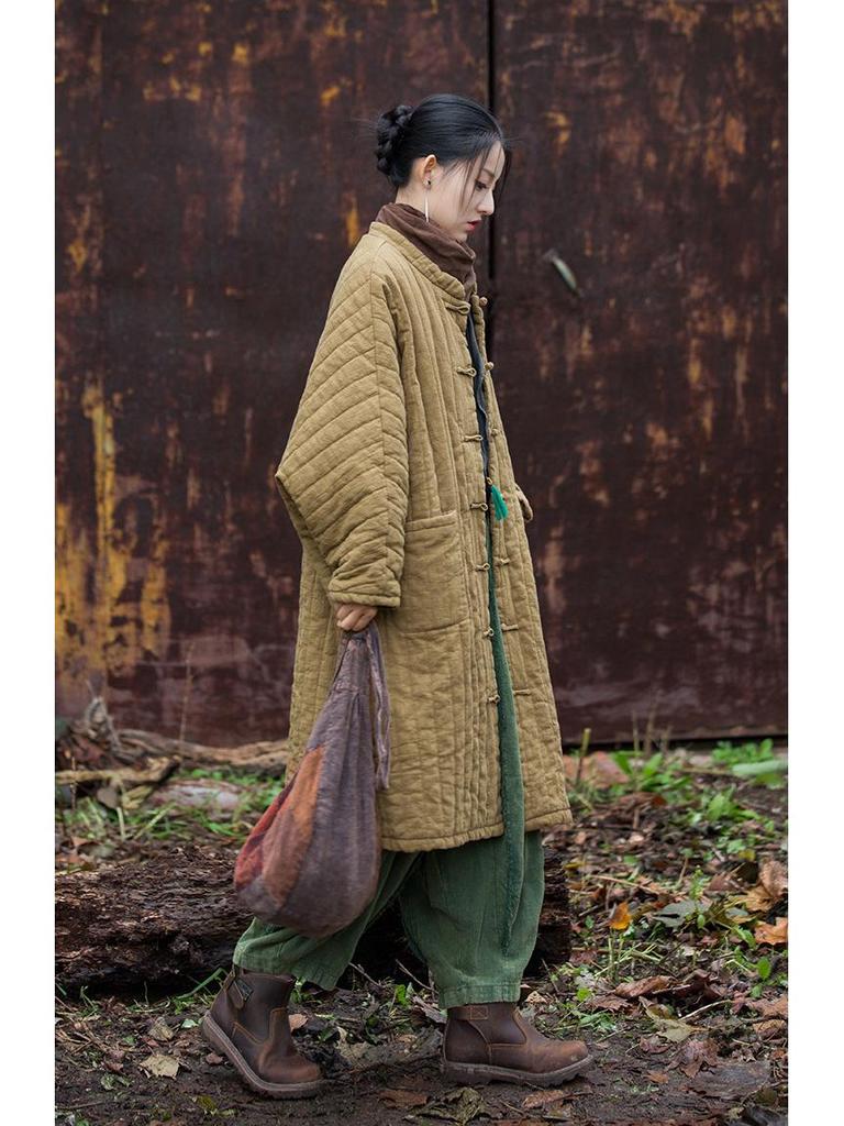 Women's Winter Quilted Ramie Cotton Coat - Vagabond Zen Style Robe