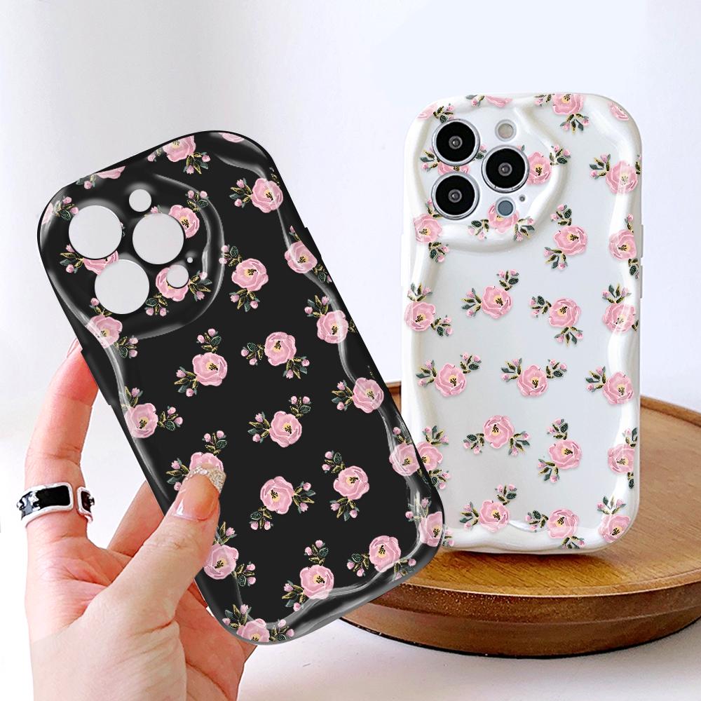 Kreslený vzor krémová textura pouzdro vlnitý okraj měkký silikonový kryt pouzdro na telefon pro iPhone Samsung Huawei Honor Xiaomi Redmi Infinix Tecno