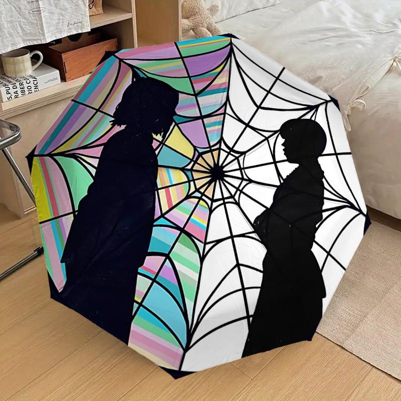 1pc Wednesday Automatic Folding Umbrella - Compact 8-Rib Design, Durable Plastic & Iron, Lightweight for Outdoor Daily Use, A0929222