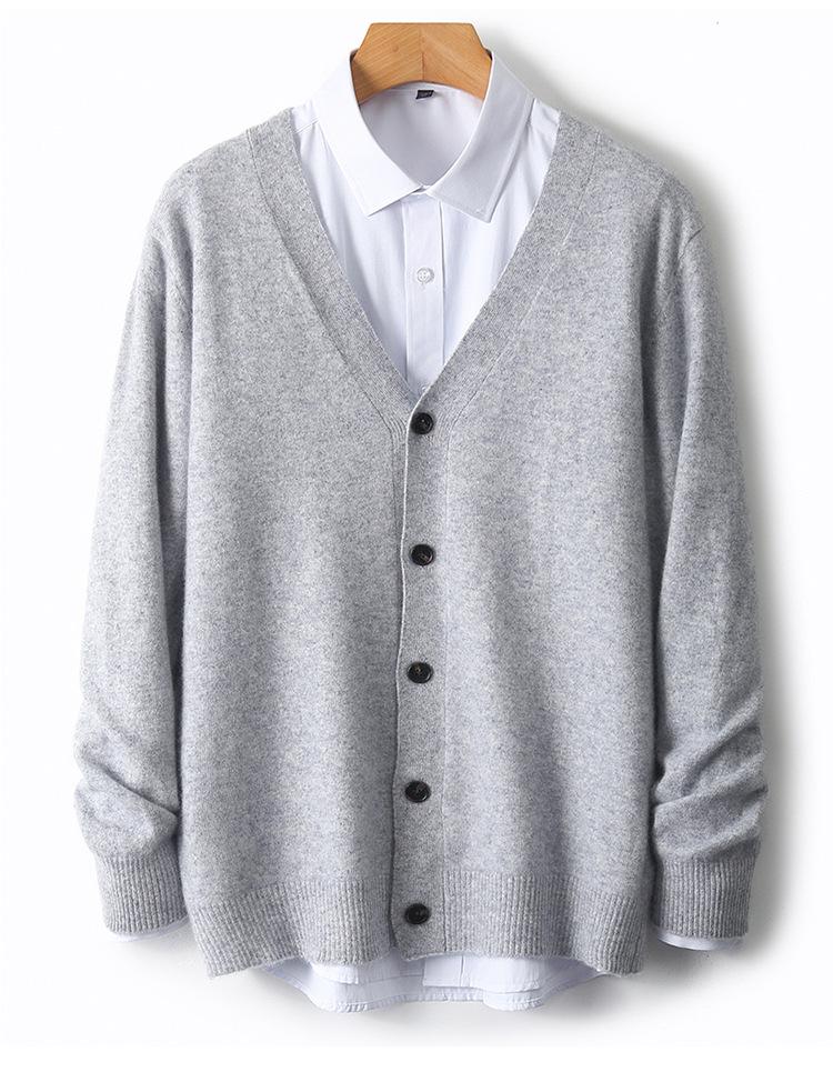 Herren V-Ausschnitt Strickjacke aus 100% Wolle - Warm, Lässig, Lockere Passform für Herbst/Winter
