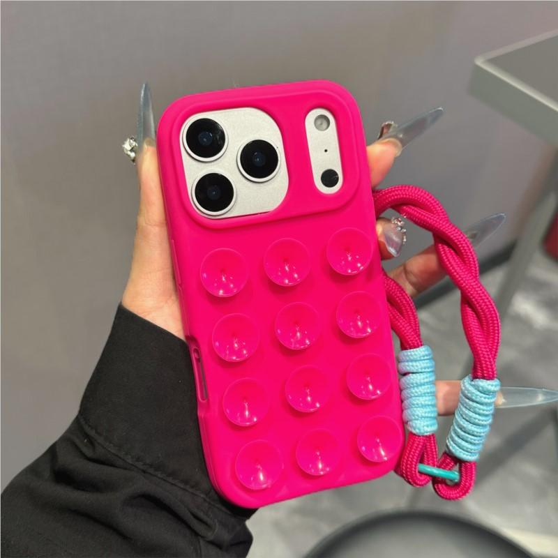 Candy Color Suction Cup Phone Case For iPhone 16 17 Air 11 15 14 12 13 Pro Max Anti-Slip Silicone Sucker Pad Lanyard Strap Cover