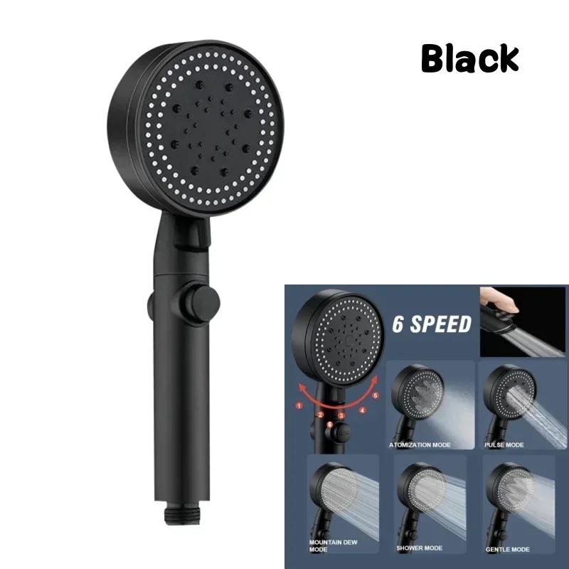 New 6 Modes Adjustable Large Rainfall Shower Head High-Pressure Water Saving Big Panel Top Spray Rain Showerhead 360° Swivel
