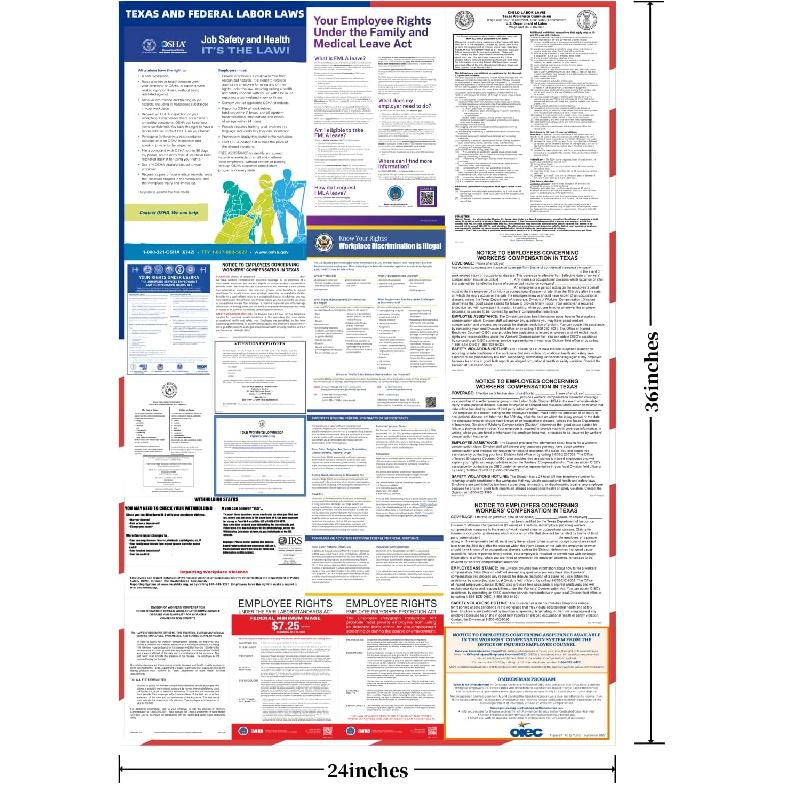 2026 Texas State and Federal Labor Laws Poster - English Version - OSHA Workplace Compliant - UV Waterproof Laminated 24" X 36" - Mandatory