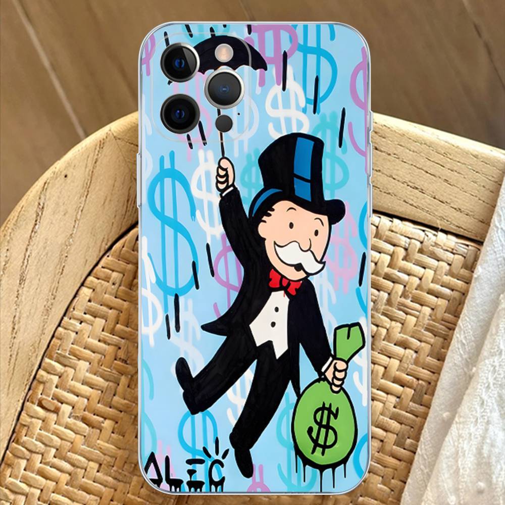 Trend Cartoon Dollar Alec Monopoly Transparent TPU Phone Case for iPhone 17 11 12 13 14 15 16 Pro Max 16 Plus Cover