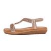 Fashion Low Sandals Woman Leather 2025 Summer Large Size Female Shoe Round Toe Low-heeled Fashion Rhinestone Big Flat Girls Beige Bohemi