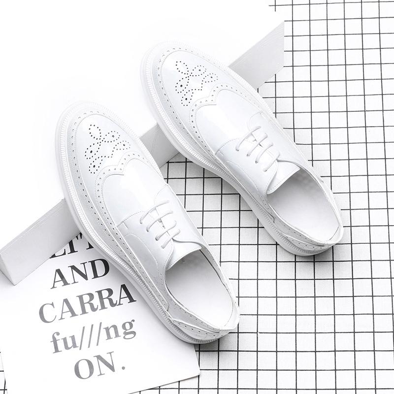 

Мужские туфли броги из белой кожи в корейском стиле, лакированная кожа, с гравировкой, дышащие, формальные, универсальные, повседневные туфли A310-G 39