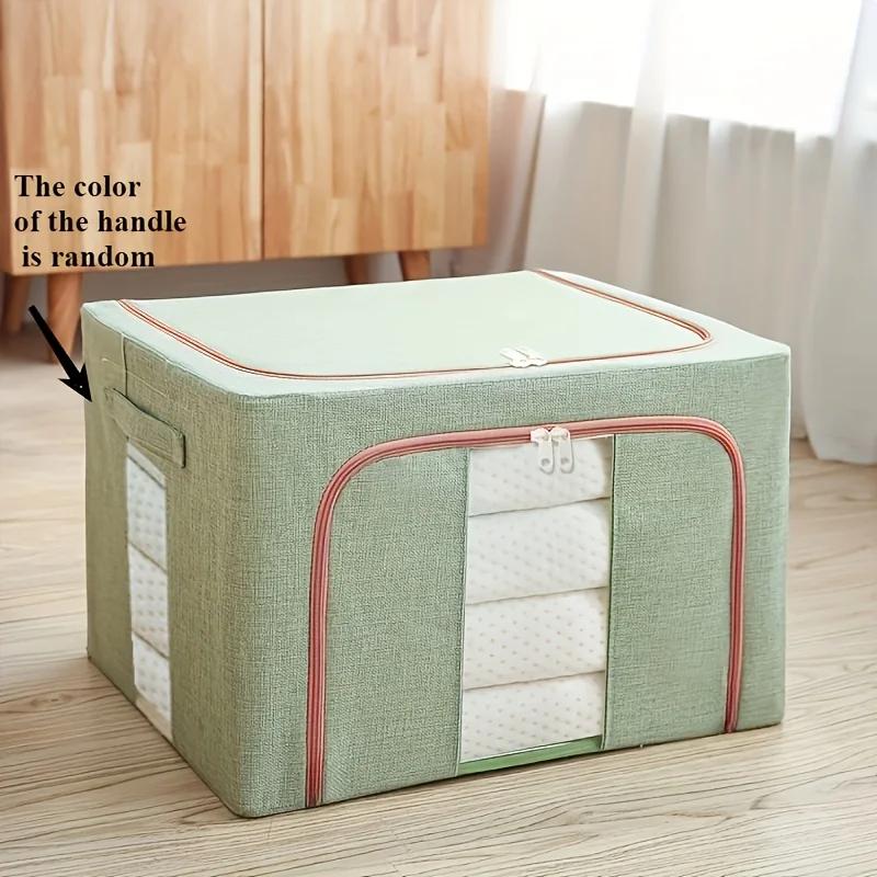 Oxford Fabric Clothing Storage Box with Steel Frame Folding Bag Clear Window Zipper for Clothes Bed Sheets Blanket with Handles