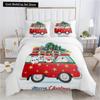 Merry Christmas King Queen Duvet Red Cartoon Santa Car Animals Bedding Set for Children Boy Girl Happy Holiday Theme Quilt Cover