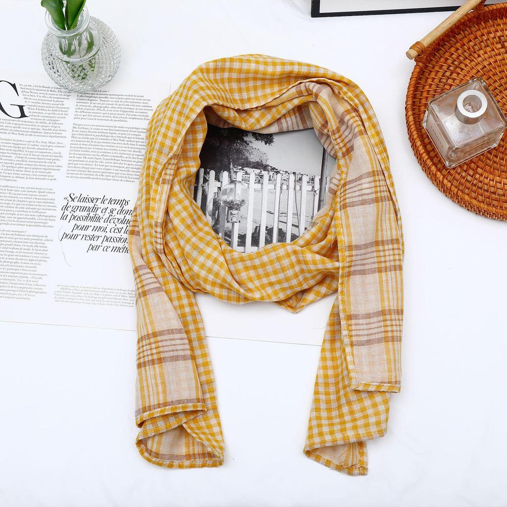 Korean Retro Plaid Cotton Linen Scarf - Double-Sided, Versatile Neck Warmer for Men & Women, Autumn/Winter