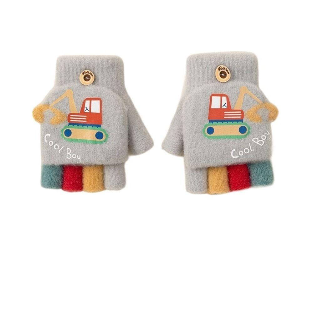 

Autumn Winter Half Finger Flip Gloves Exposed Finger Knitted Gloves Children Mittens for Children сірий