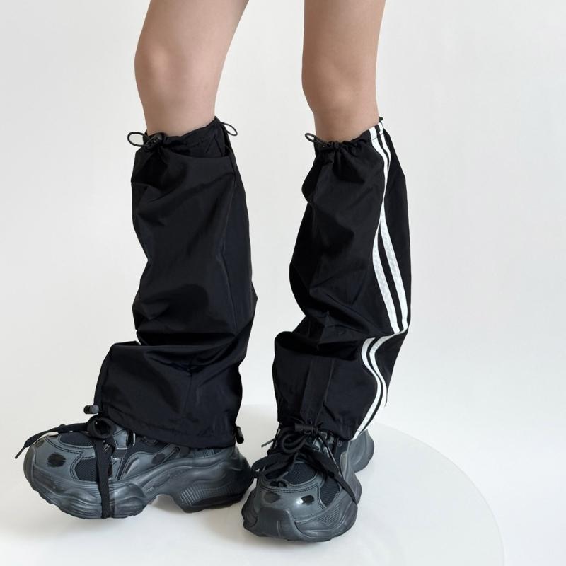 Modische Kordelzug Cargo Beinwärmer für Damen Harajuku Seitlich Doppelgestreift Baggy Beinabdeckungen Fußlose Socken Streetwear