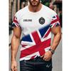 Camiseta con Gráfico de la Bandera Británica Estampado 3D para Hombre Verano Manga Corta Blanca y Azul Cuello Redondo Camisetas Casuales Tops Oversize