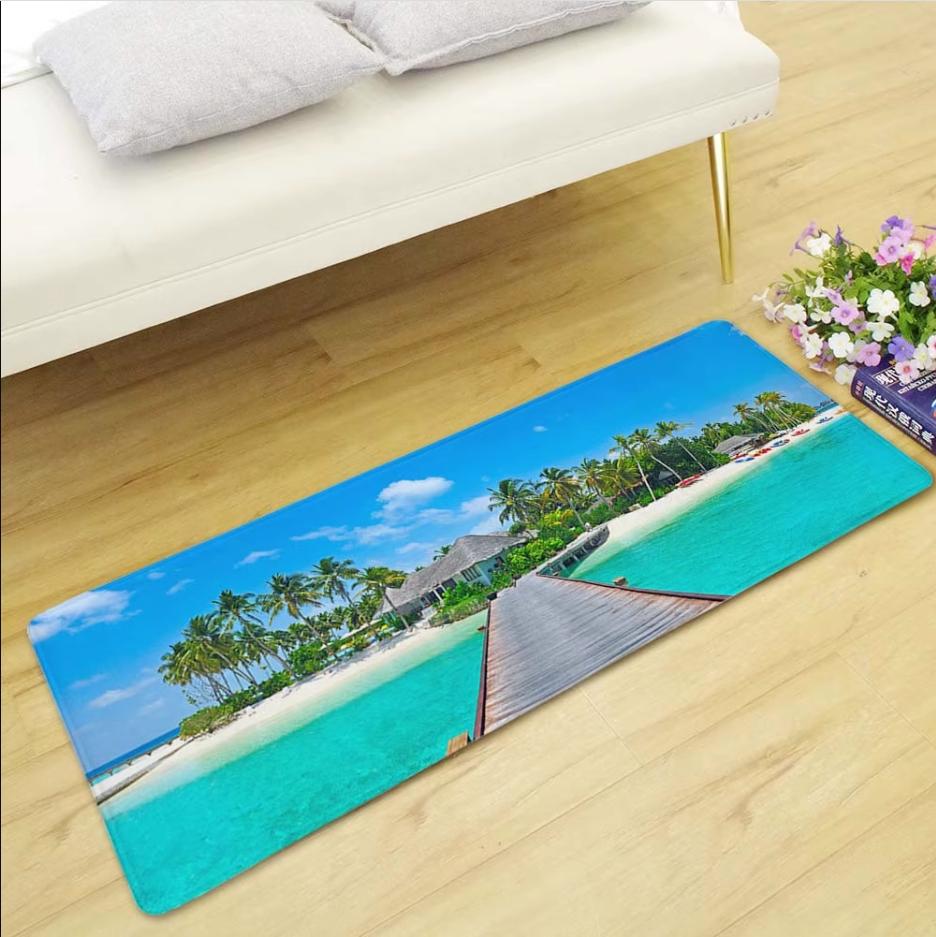 Sommerlich Frischer Strandteppich Heimdeko, Rutschfest und Fleckenbeständig, Wasserabsorbierende Badezimmer-Rutschmatte, Bettvorleger