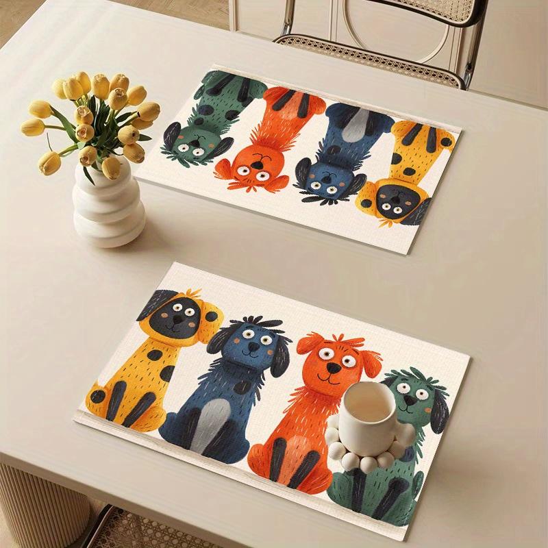 

Cartoon Dog Placemats Set of 4 Cute Animal Place Mats for Kids Dining Table Kitchen Decor Washable Linen Like Puppy Lover Gift 4Pcs-30X45cm(12X18in