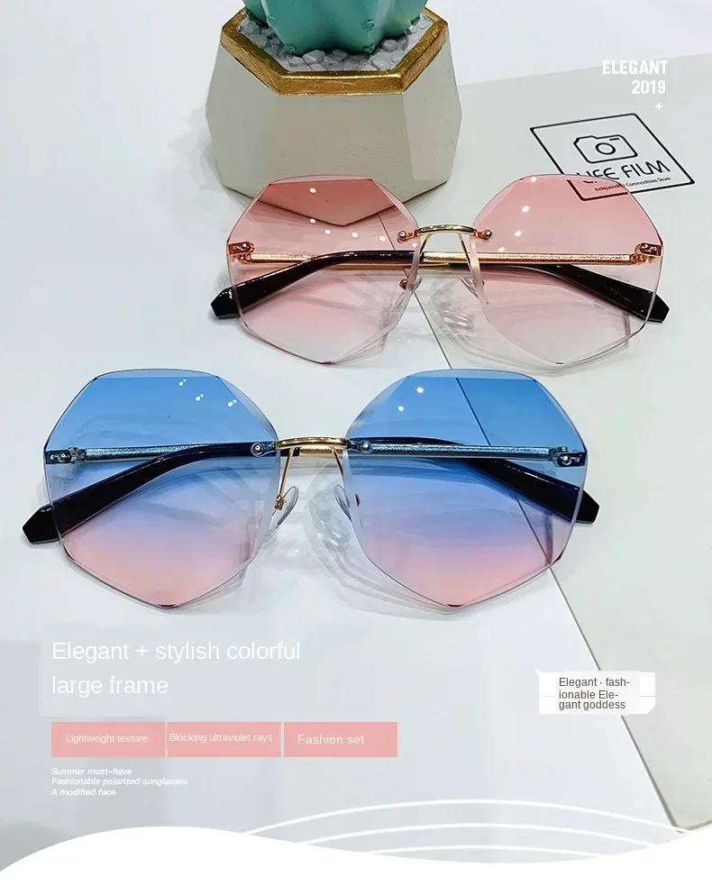 Rimless Oversized Sunglasses Woman Luxury Brand Designer Sun Glasses Female Fashion Retro Gradient Lunette Eil Femme