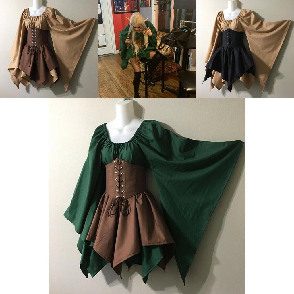 Bezauberndes Mittelalterliches Damen Waldelfen Feenkleid Korsett Set Für Halloween Magie