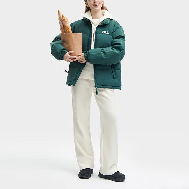 Fila Letter Logo Printed Lined Loose Thick Warm Jacket Down Coat Unisex Jackets Show-Peak-Green F51U349901F-GN