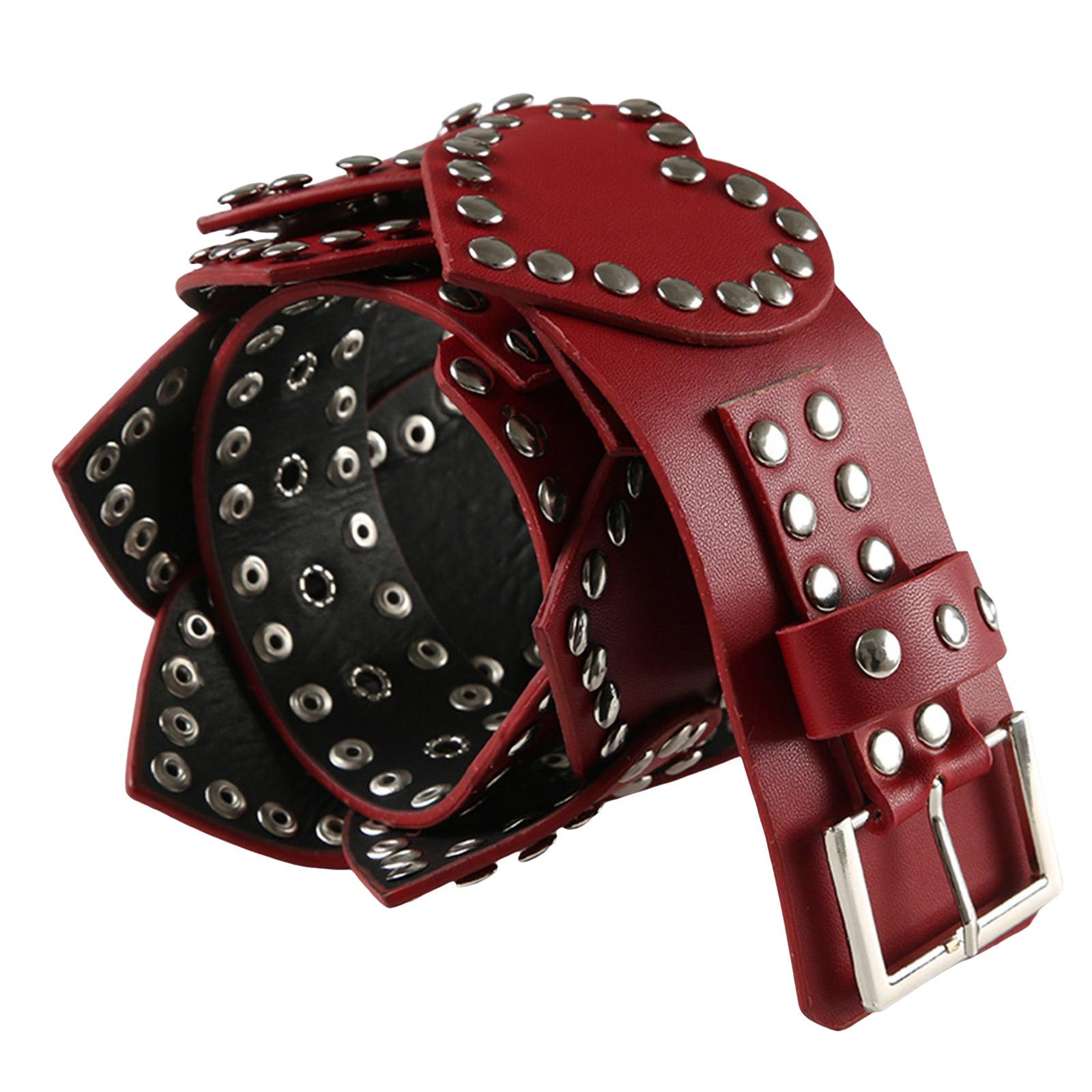 

Классический ремень из ПУ кожи с сердечками, панк-пояс с заклепками для модных женщин и законодателей тренда, декоративные аксессуары для талии красный